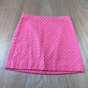J.Crew Coral Pink Eyelet Mini Skirt Womens 8 Cotton Embroidered Lined